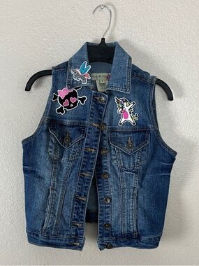 Paris Blues Girls' Denim Vest Cute Patch Accents Blue Sz S casual biker TC0716